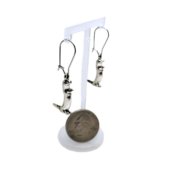 Silvertone Otters on Stainless Steel drop dangle Earrings - Picture 2 of 5